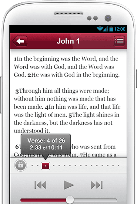 A device showing the Bible.is Android App.