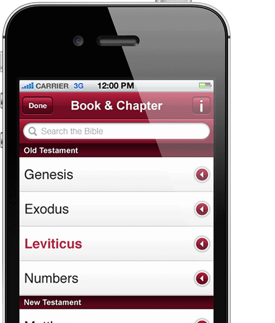 A device showing the original version of the Bible.is iOS app.