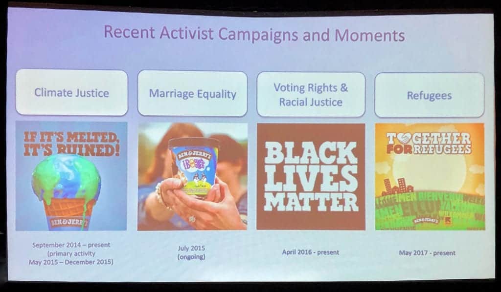 Ben & Jerry's campaigns are based on company values.