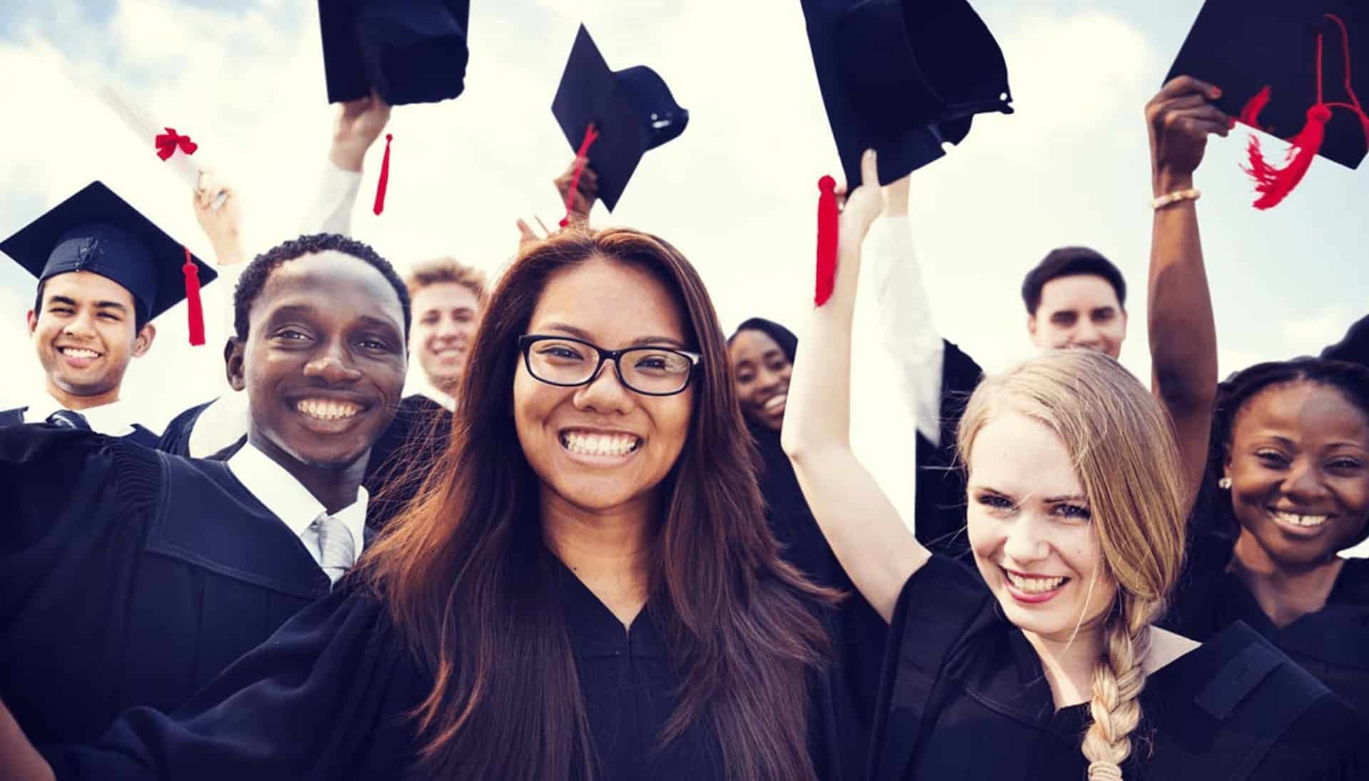 A group of graduates celebrating.