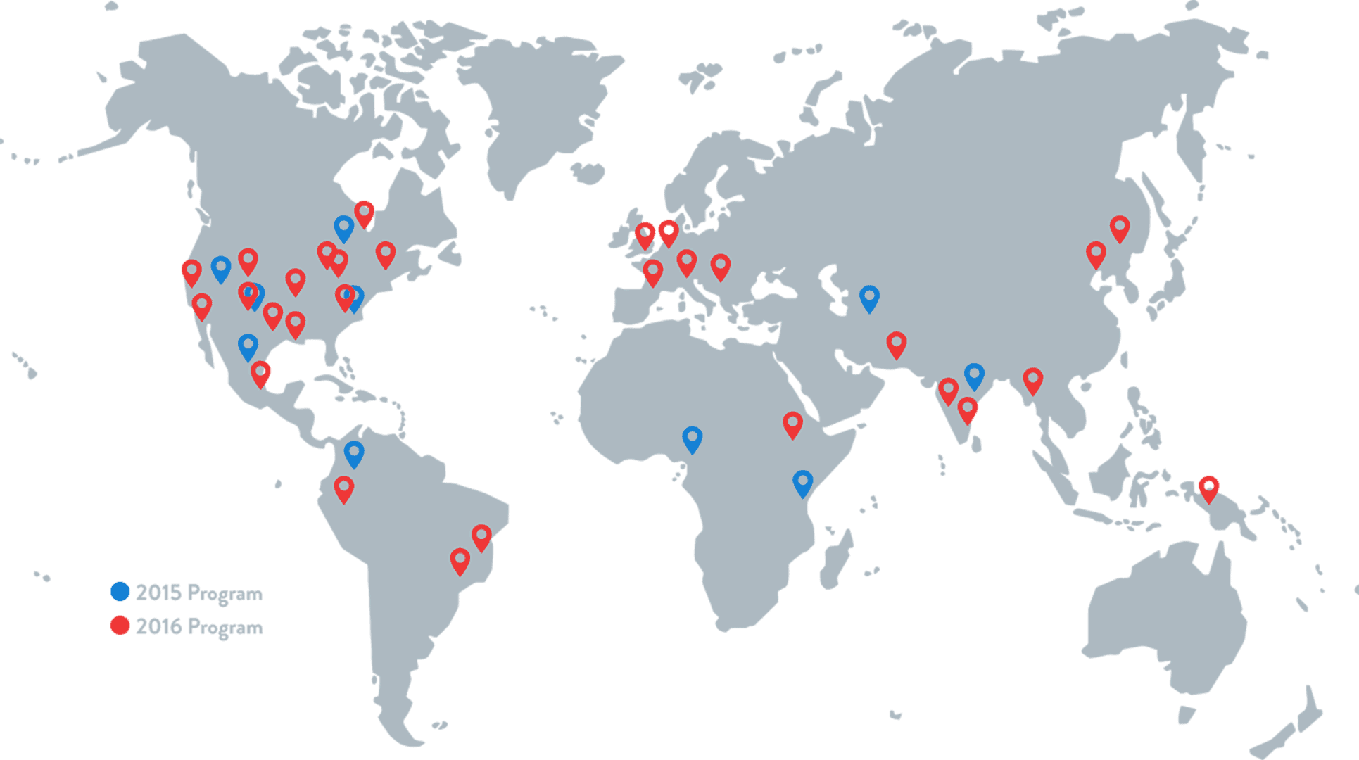 A world-map graphic show many pinpoints of Village Capital growth.