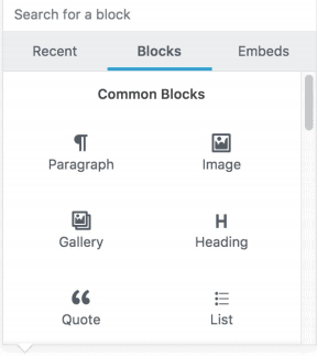 A screen grab of the Gutenberg block based editor.