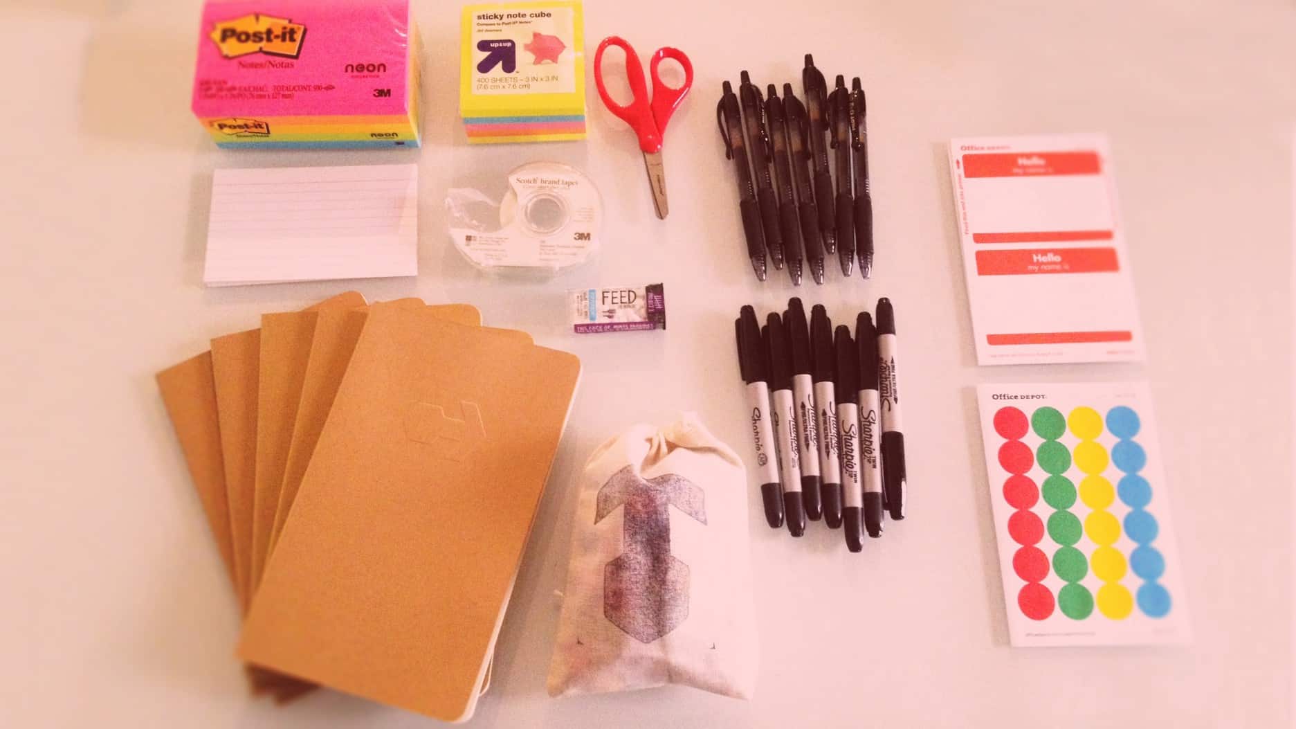 An assortment of supplies used in a CauseLabs strategy workshop
