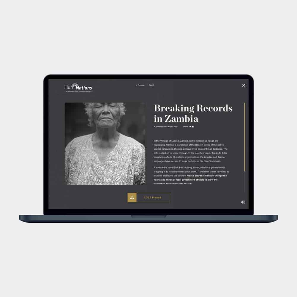 Macbook with mockup of IllumiNations website prayer experience