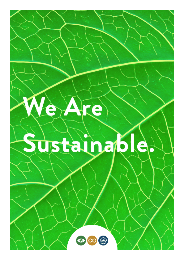 Leaf Illustration with caption "We Are Sustainable."