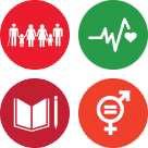 4 SDG logos - no poverty, good health and well being, quality education , gender equality