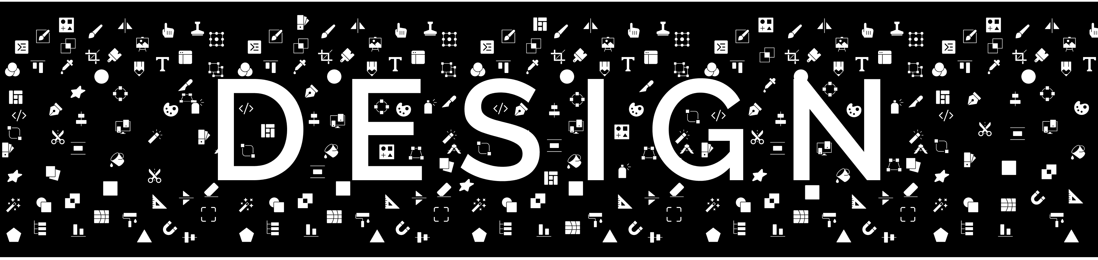 Text - "Design" with small icons of website design tools around it