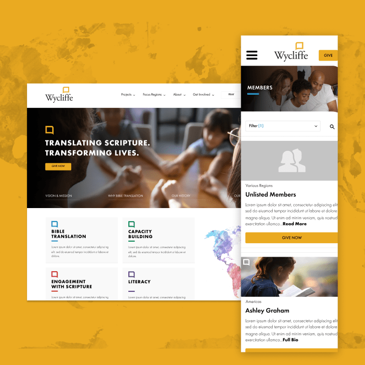 Web design example of Wycliffe Canada (mockups)
