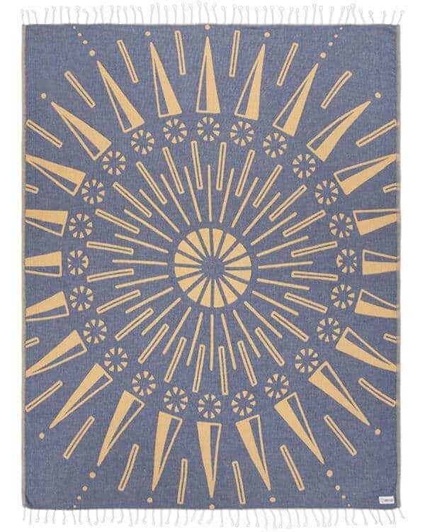 Apollo Towel navy color with sun print  100% Turkish Organic Cotton made and loomed in turkey from Sand Cloud's