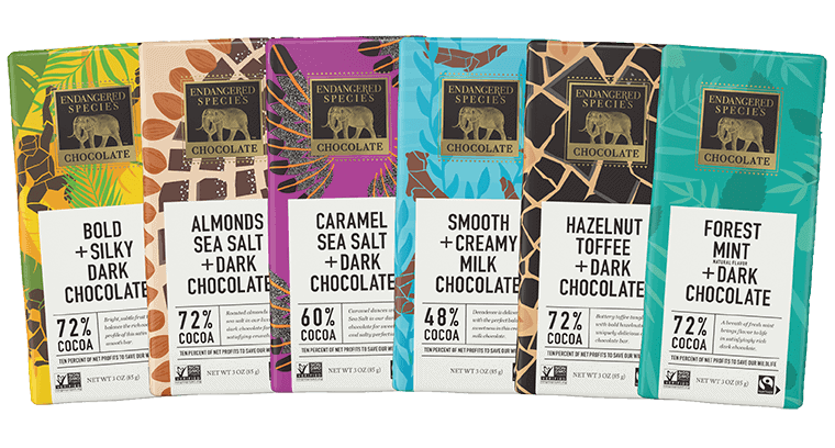 Chocolate Lover’s Bundle in different flavors and color wrappings from Endangered Species Chocolate