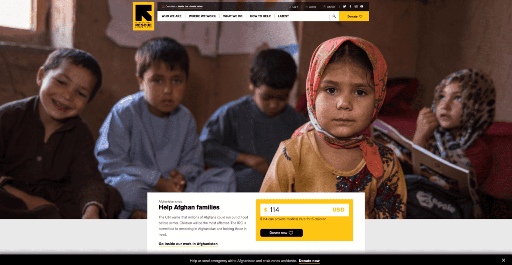 A group of Afghan kids shown in the International Rescue Committee Home Page