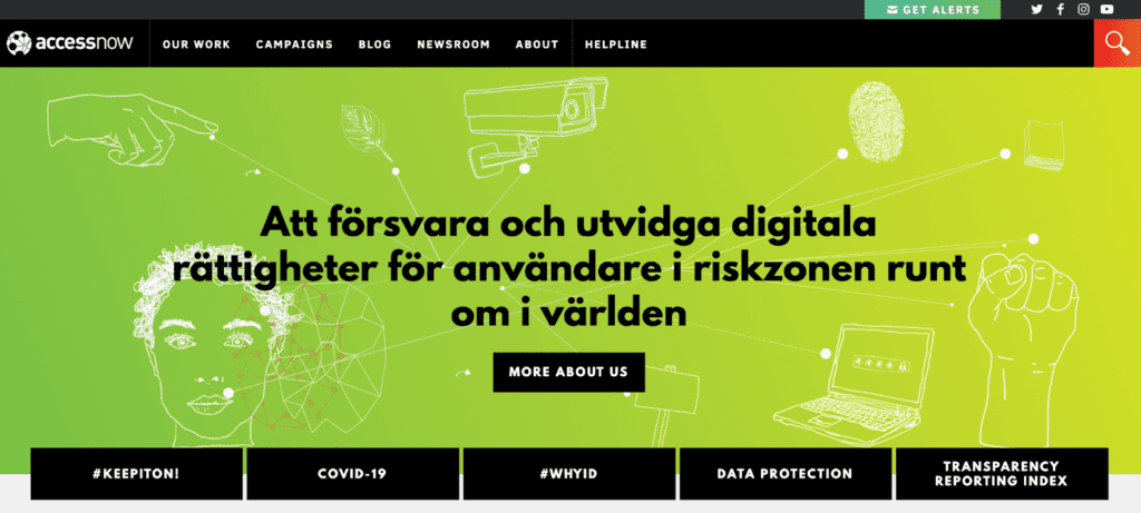 Swedish translated banner with light green background and page menus with black background