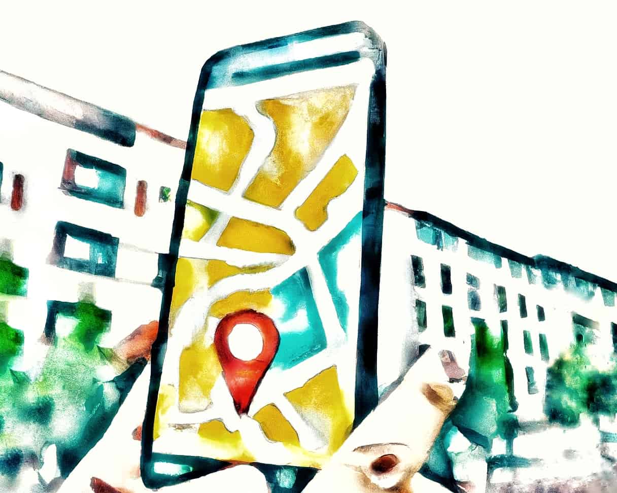 abstract map and a location pinpoint on a smartphone