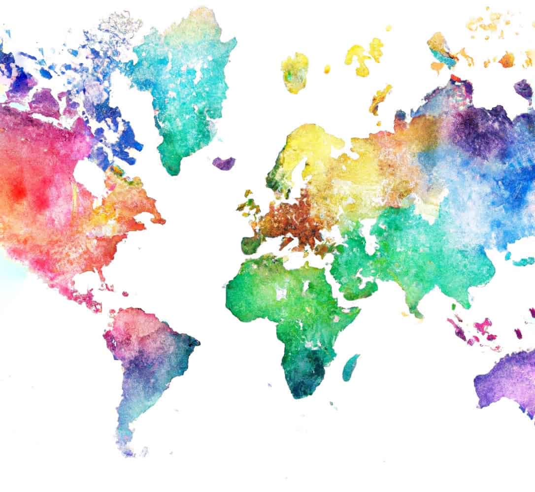 Abstract colorful watercolor map of the Earth map.