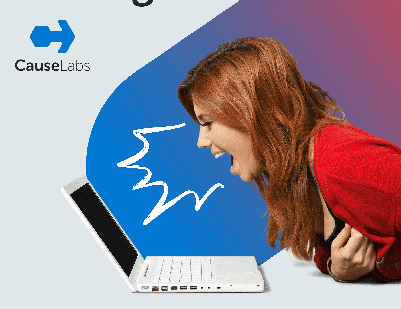 Marketing Strategies - graphic of a woman yelling at a laptop
