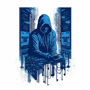 Hacker in a computer server room.