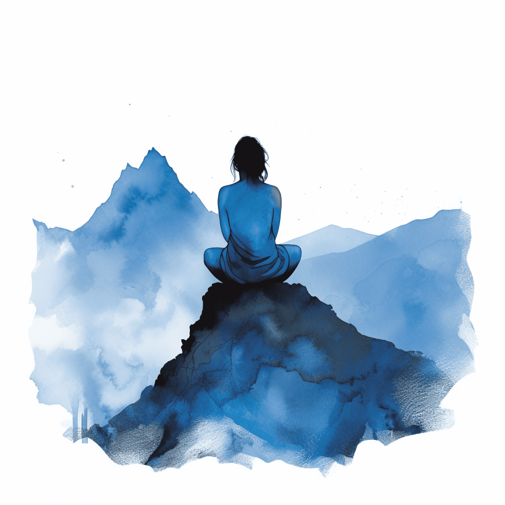 Illustration of a woman on a mountain summit - time management includes mindful breaks