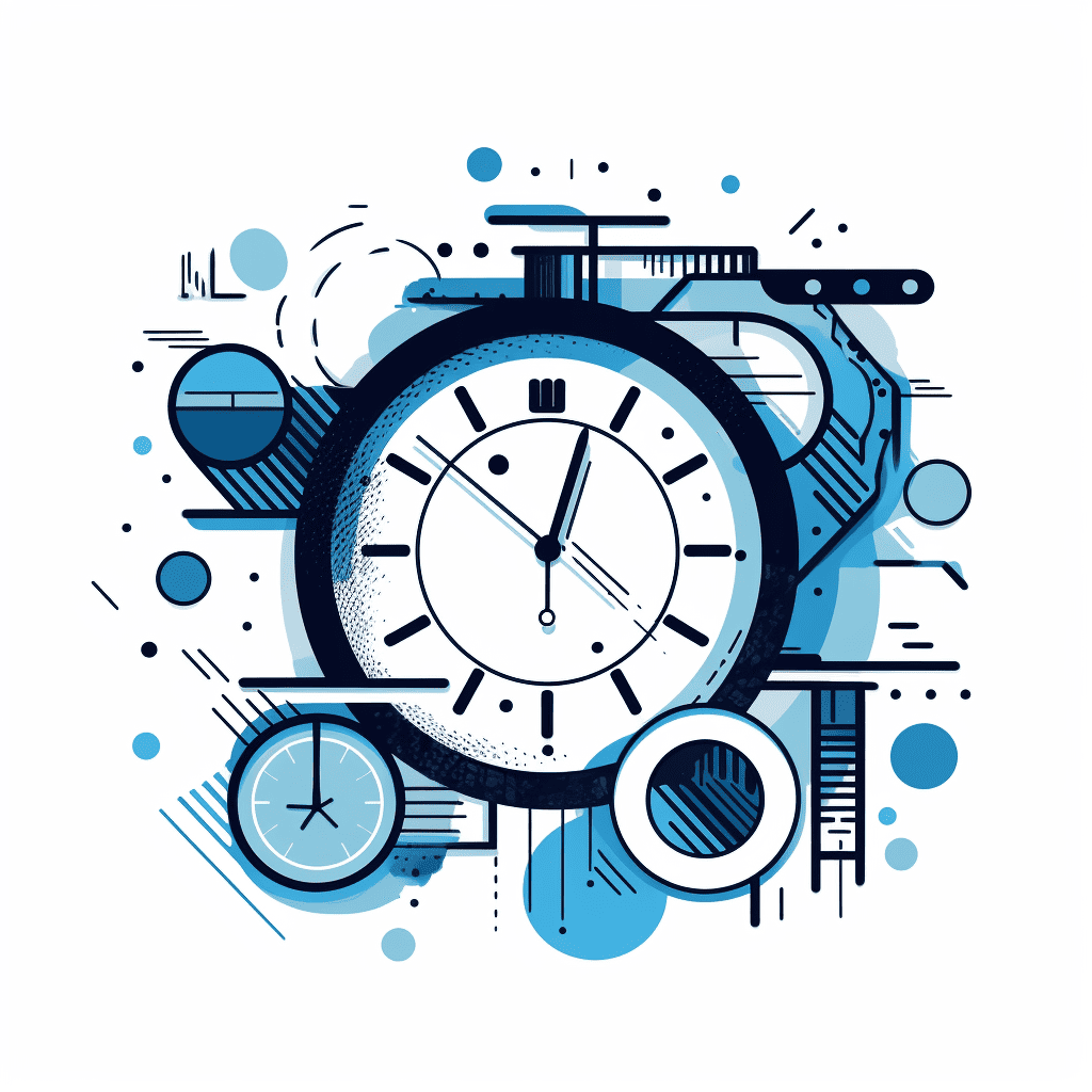 Illustration of clocks representing time management.