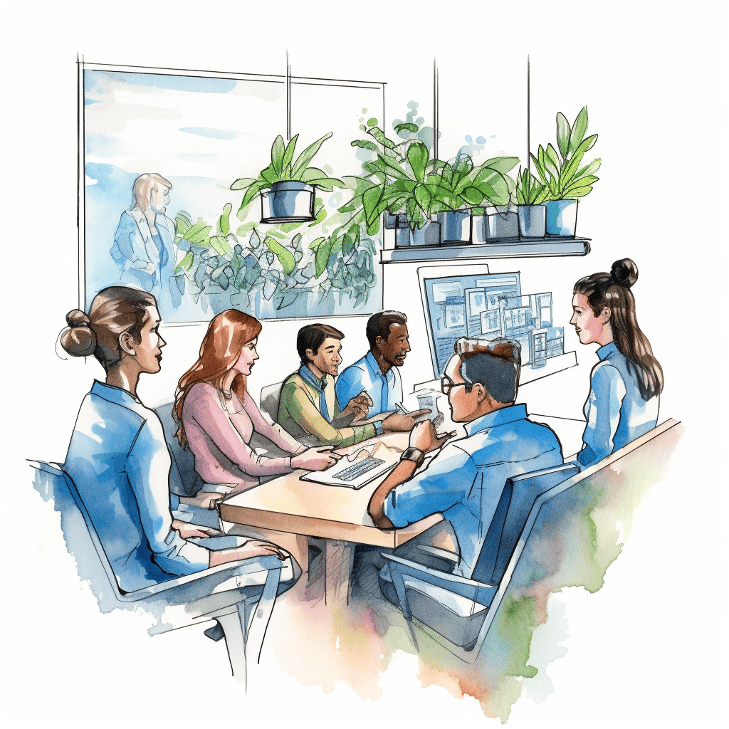 Illustration of a conference room meeting of diverse nonprofit partnerships.