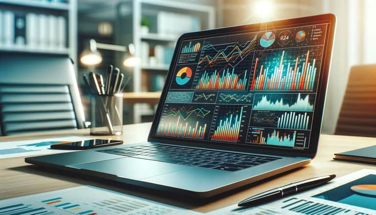 Forecasting cash flow, abstract photo of charts on a laptop.