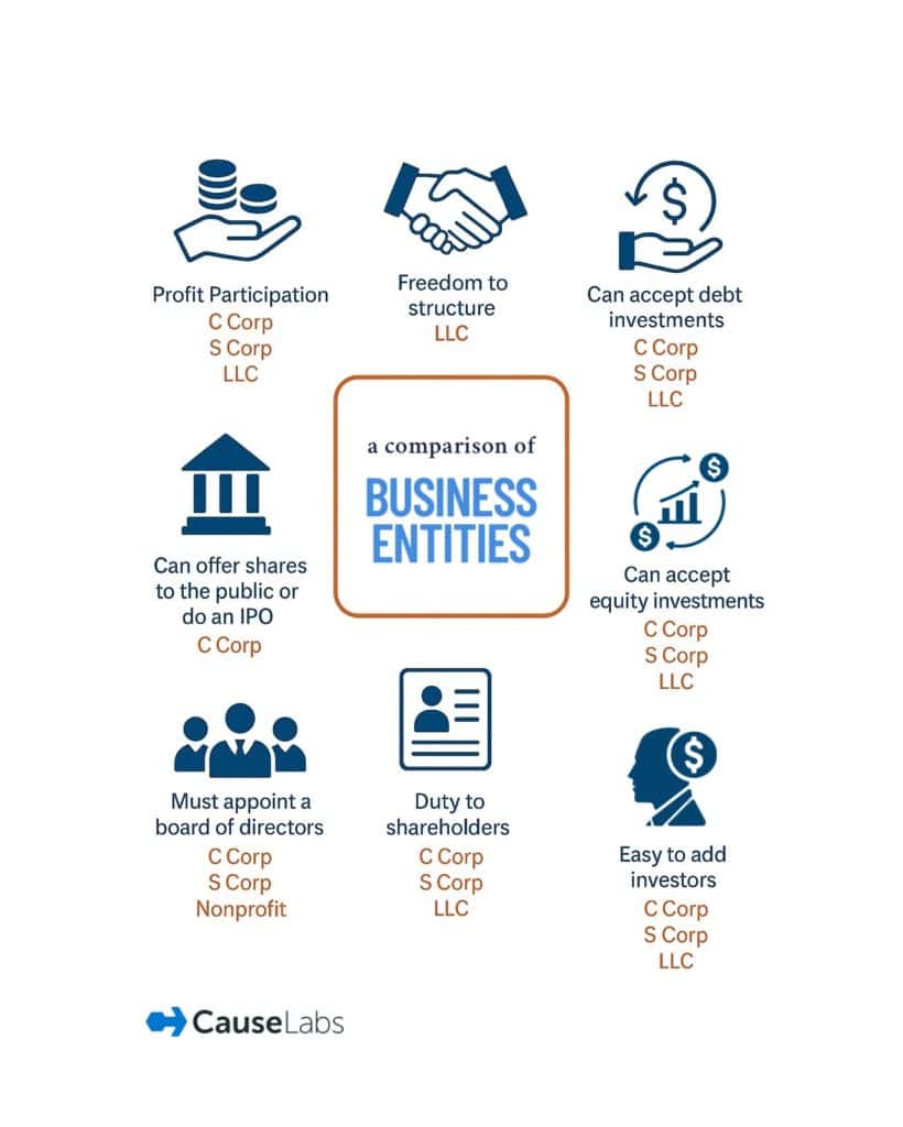 business entity comparisons Business entity comparison infographic illustration.