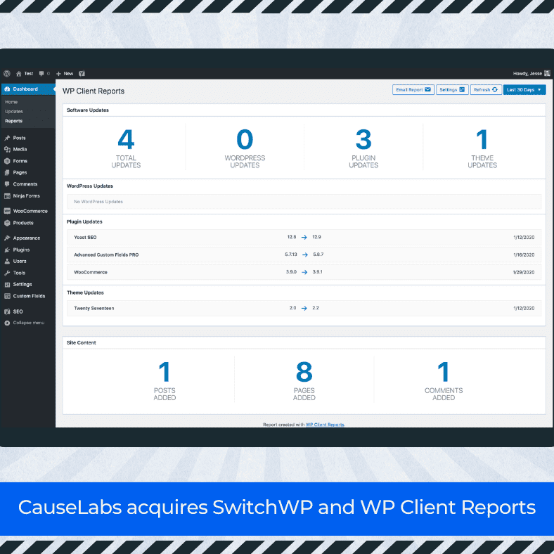 CauseLabs acquires SwitchWP and WP Client Reports - Announcement Graphic
