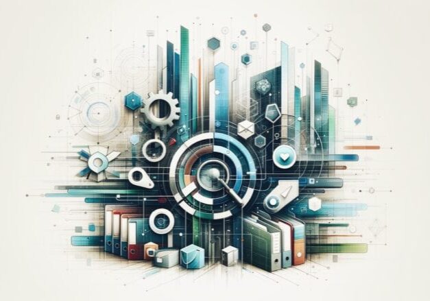 Organizing resources, an abstract illustration of many files being categorized.