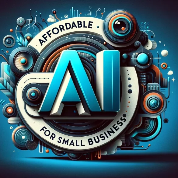 Affordable AI for Small Business abstract illustration with text.