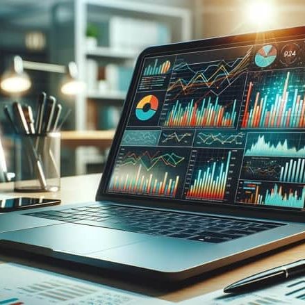 Forecasting cash flow, abstract photo of charts on a laptop.