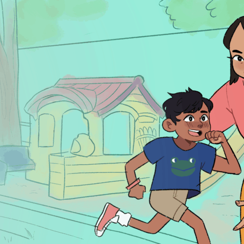 A care giver helping two children that are playing on a playground