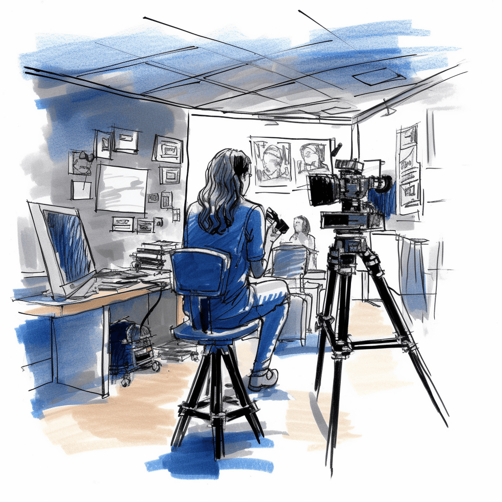 Illustration of a woman in a video recording studio