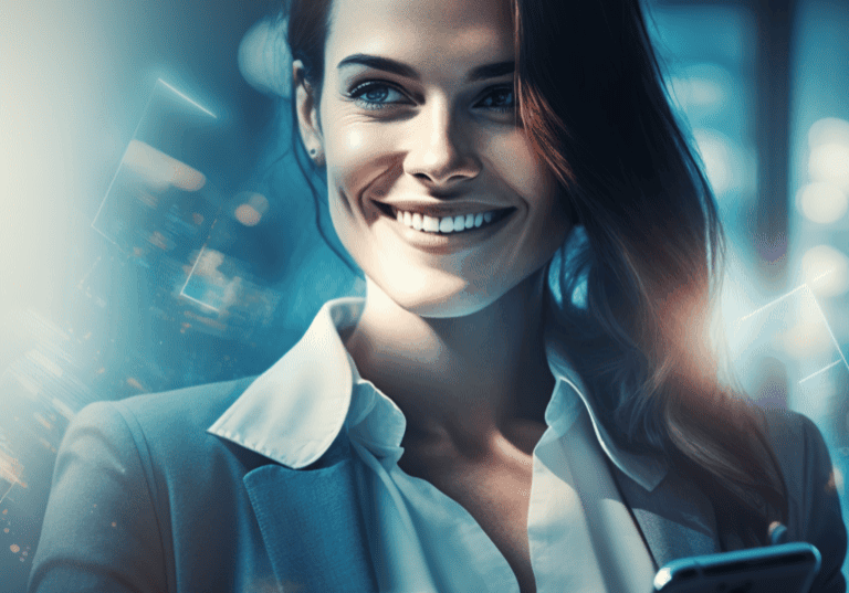 Woman holds a phone - image for the post SEO Guide - check your websites backlinks