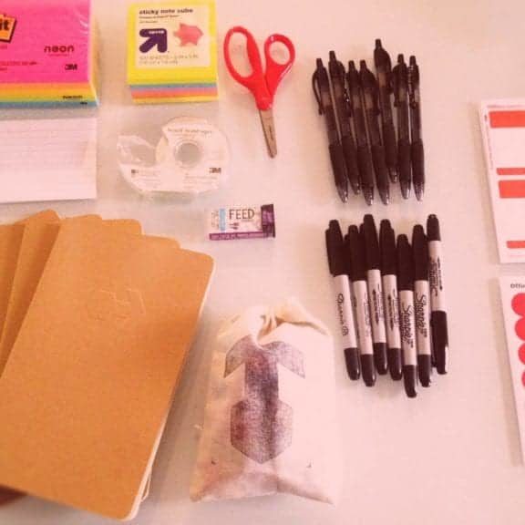 An assortment of supplies used in a CauseLabs strategy workshop