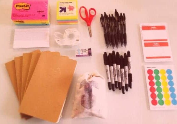 An assortment of supplies used in a CauseLabs strategy workshop