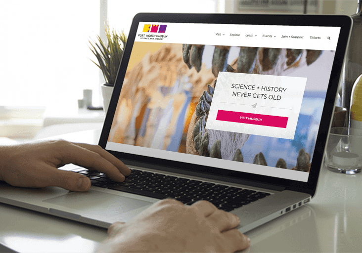 A laptop showing the Fort Worth Museum website