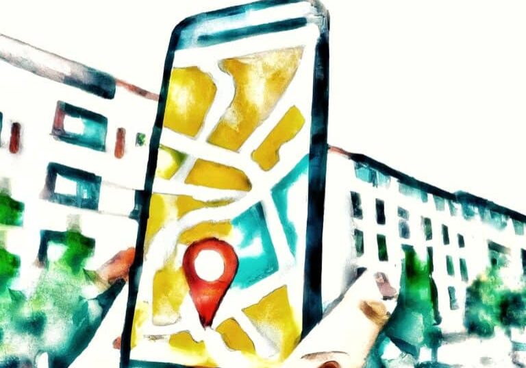 abstract map and a location pinpoint on a smartphone