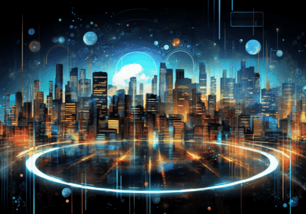 Illustration of a city representing your growing reach with SEO.