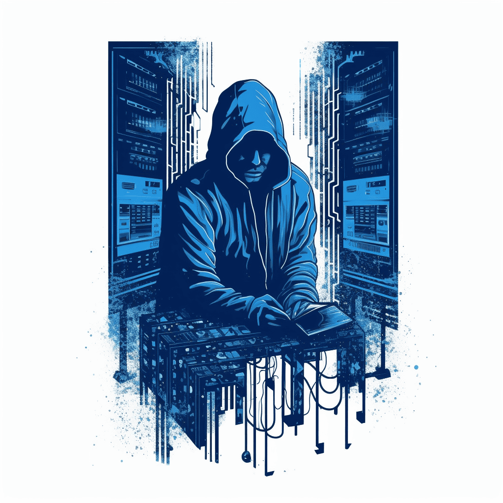 Hacker in a computer server room.
