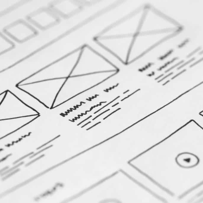 A hand-drawn website wireframe